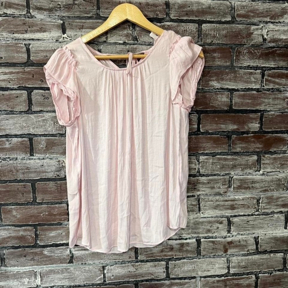 LC Lauren Conrad Blouse Women Small Pink Ruffle Sleeve Cottagecore